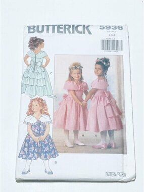 Vintage 1990s Butterick Sewing Pattern 5936 Girls Dress Size 2-4 Uncut Wedding